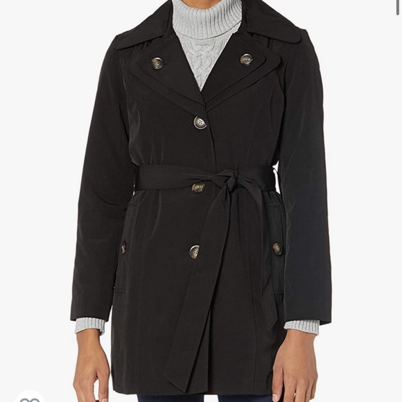 S NEW LONDON FOG WOMENS COAT JACKET WINTER FALL SMALL BLACK BELTED LONG SOFT-SHE - Picture 1 of 9